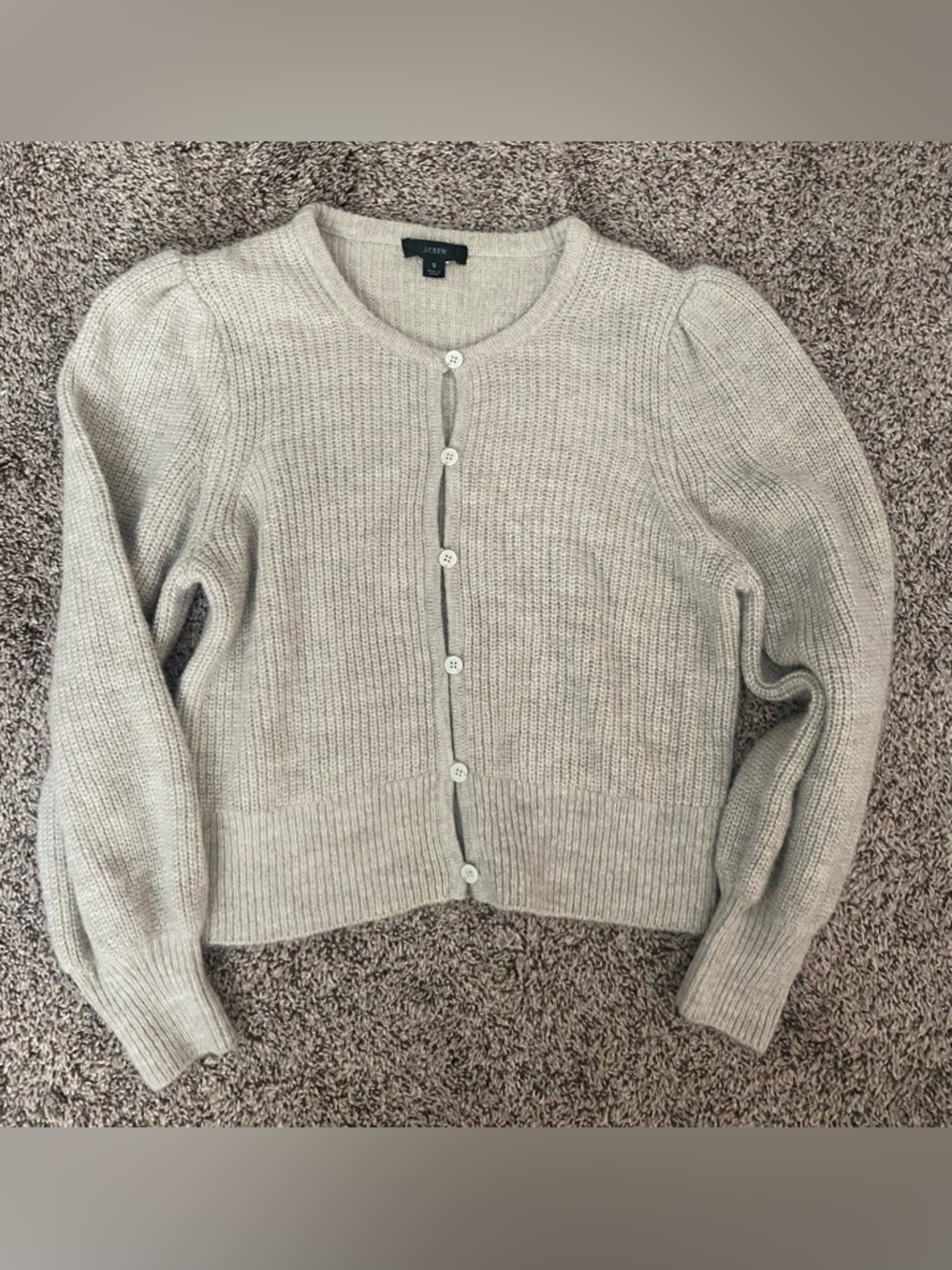 J. Crew Puff-sleeve lightweight alpaca blend cardigan sweater